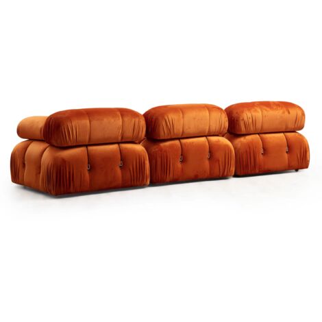 Canapé d'angle modulable 3 places avec pouf Nourhane Velours Bleu foncé - Bleu foncé