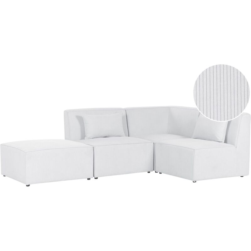 Beliani - Canapé d'Angle Modulable 3 Places et Pouf en Velours Côtelé Blanc Cassé Lemvig