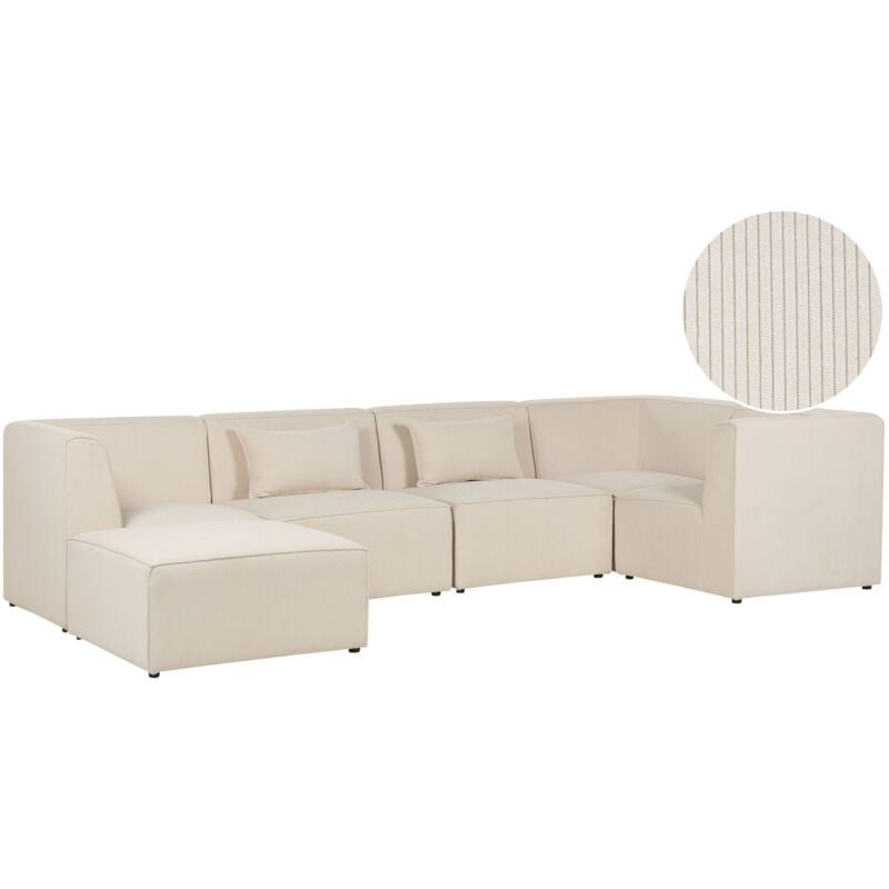 Beliani - Canapé d'Angle Modulable 5 Places et Repose-Pieds en Velours Côtelé Beige Lemvig