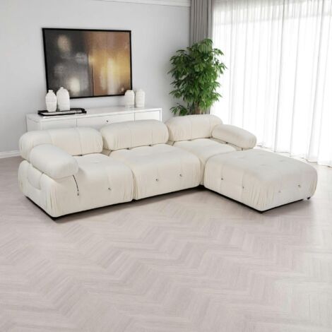 Canapé d'angle modulable écru - tissu bouclette RONDA