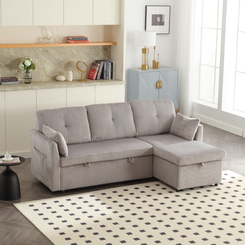 Hauss Spole - Canapé d'angle modulable en l, Canapé-lit multifonction avec rangement, salons, velour, gris clair