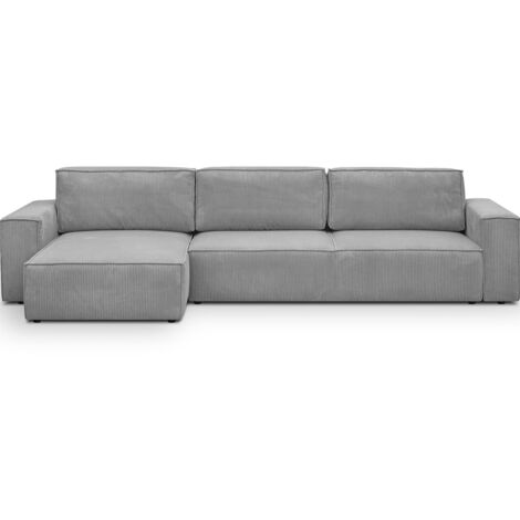 Canapé d'angle modulable réversible 5 places en velours côtelé gris clair - Harper Mod