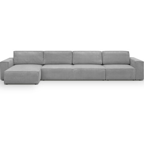 Canapé d'angle modulable réversible convertible 7 places avec coffre de rangement en velours côtelé gris clair - Harper Mod