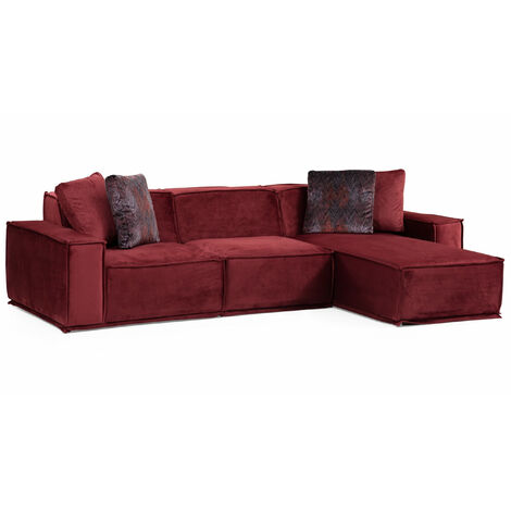 Canapé d'angle modulable velours bordeaux Kego L 300 x P 170cm-angle droit