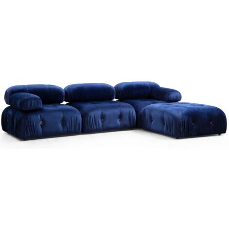 Canapé d'angle modulable velours Bubble-Couleur Bleu nuit