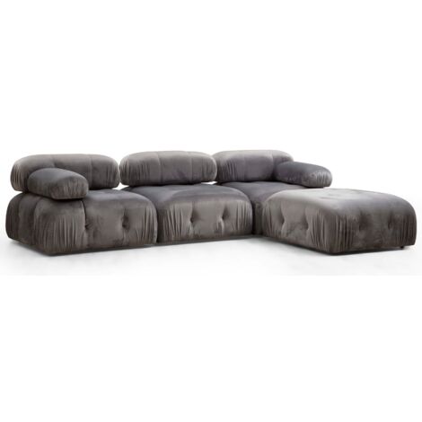Canapé d'angle modulable velours Bubble-Couleur Gris