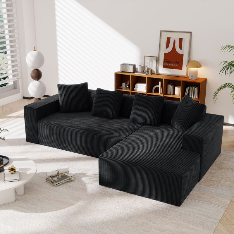 Canapé d’Angle Modulaire, 261 x 146 x 65 cm, en Velours Côtelé et Structure en Éponge Compressée, Confortable avec Sièges Profonds, pour le Salon ou