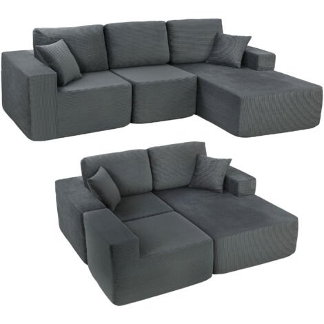 Canapé d'angle modulaire, convertible en lit avec assise profonde, larges accoudoirs et 2 coussins, couleur gris anthracite