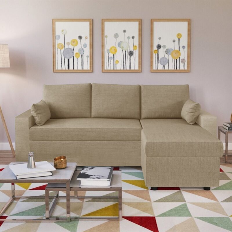 Le Quai Des Affaires - Canapé d'angle odeon convertible, coffre et réversible / Beige/ 220x147x87 cm