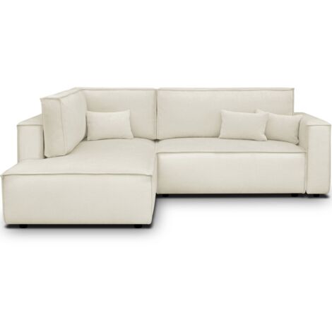 Canapé d'angle ouvert à gauche convertible 3 places en tissu chenille beige - Emma