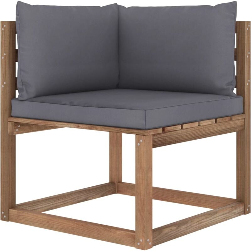 Canapé d'angle palette de jardin avec coussins anthracite