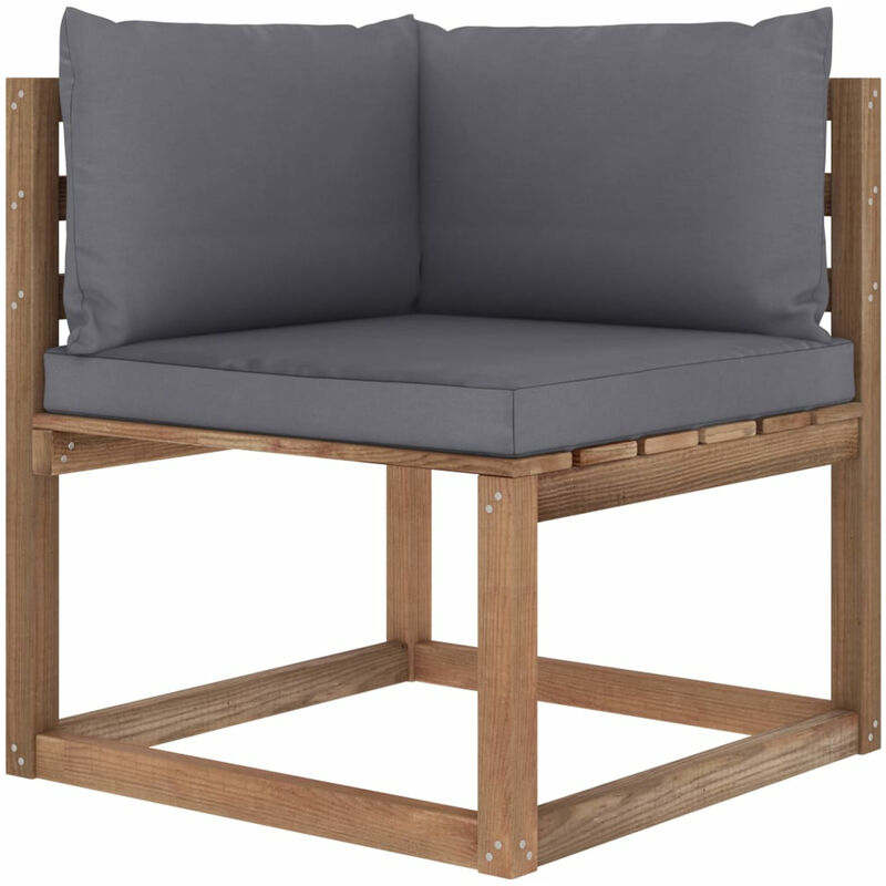 Canape d'angle palette de jardin avec coussins anthracite