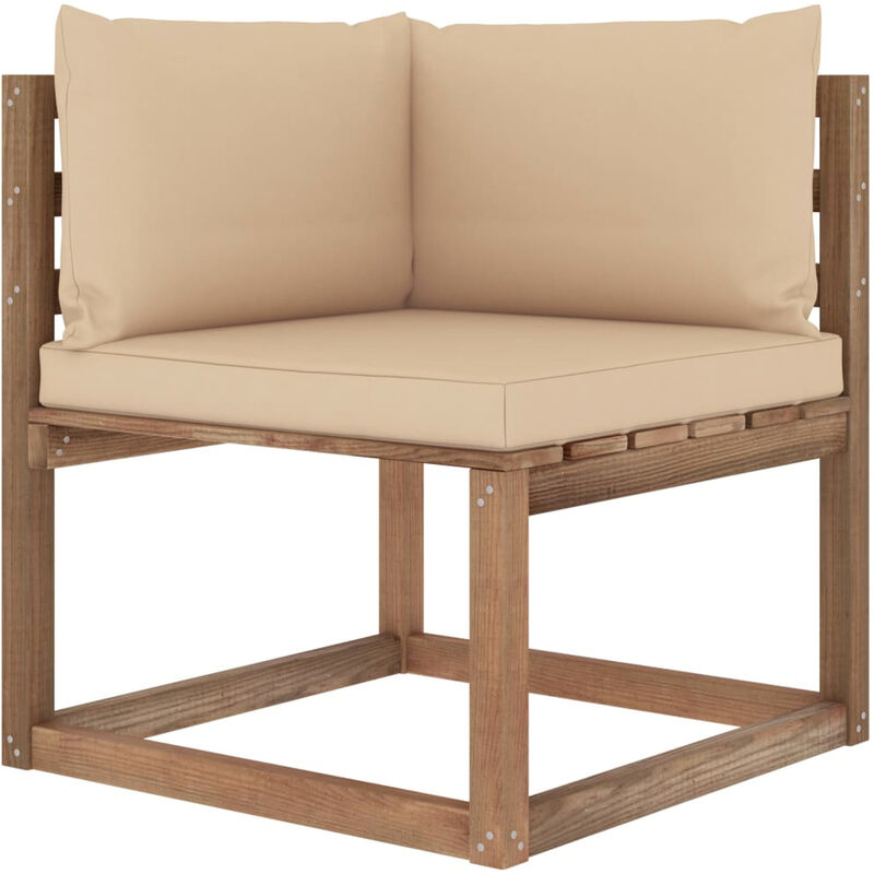 Canape d'angle palette de jardin avec coussins beige