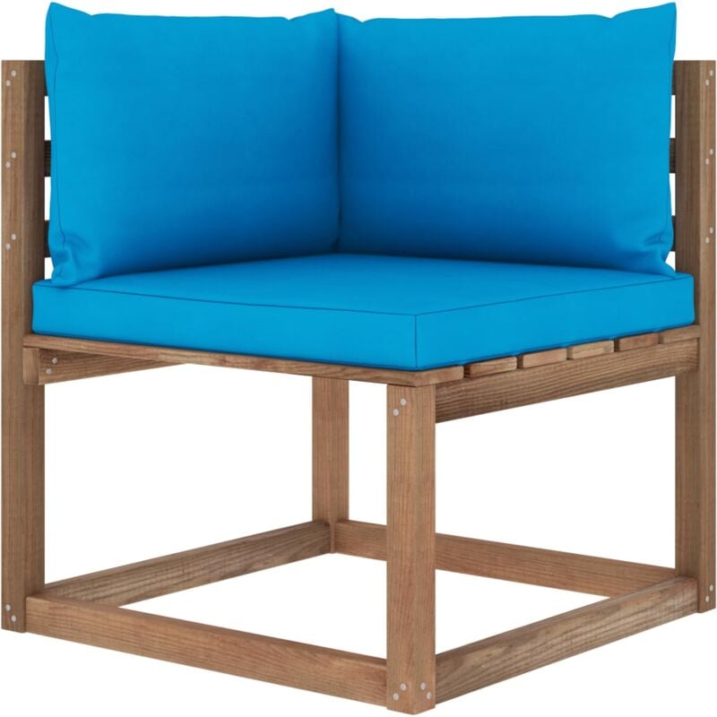 Vidaxl - Canapé d'angle palette de jardin avec coussins bleu clair
