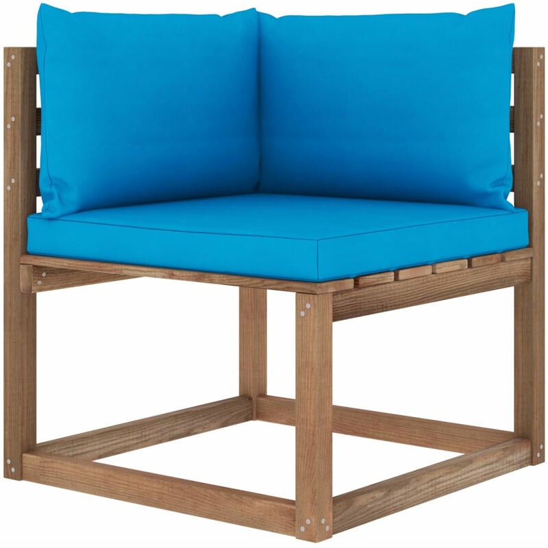 Canape d'angle palette de jardin avec coussins bleu clair