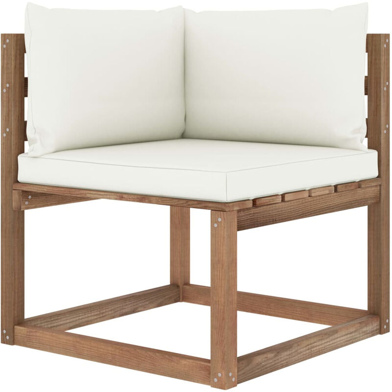 Canape d'angle palette de jardin avec coussins creme