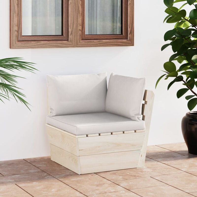 Canape d'angle palette de jardin avec coussins epicea impregne