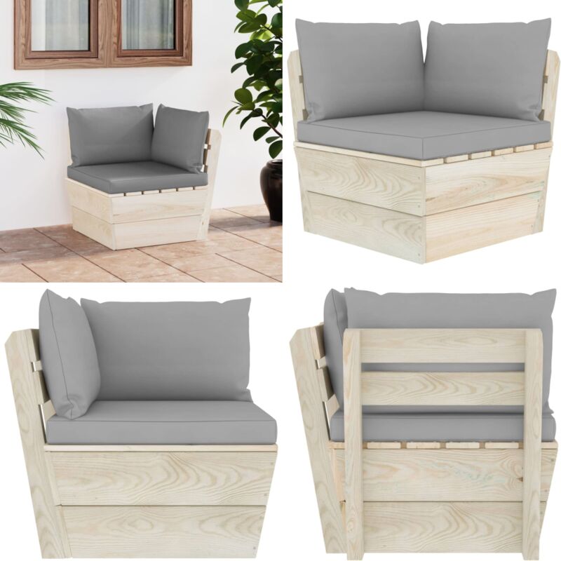 Canapé d'angle palette de jardin avec coussins Épicéa imprégné - Canapé D'angle - Canapé Jardin - Mobilier De Jardin - Meubles De Jardin - Canapé