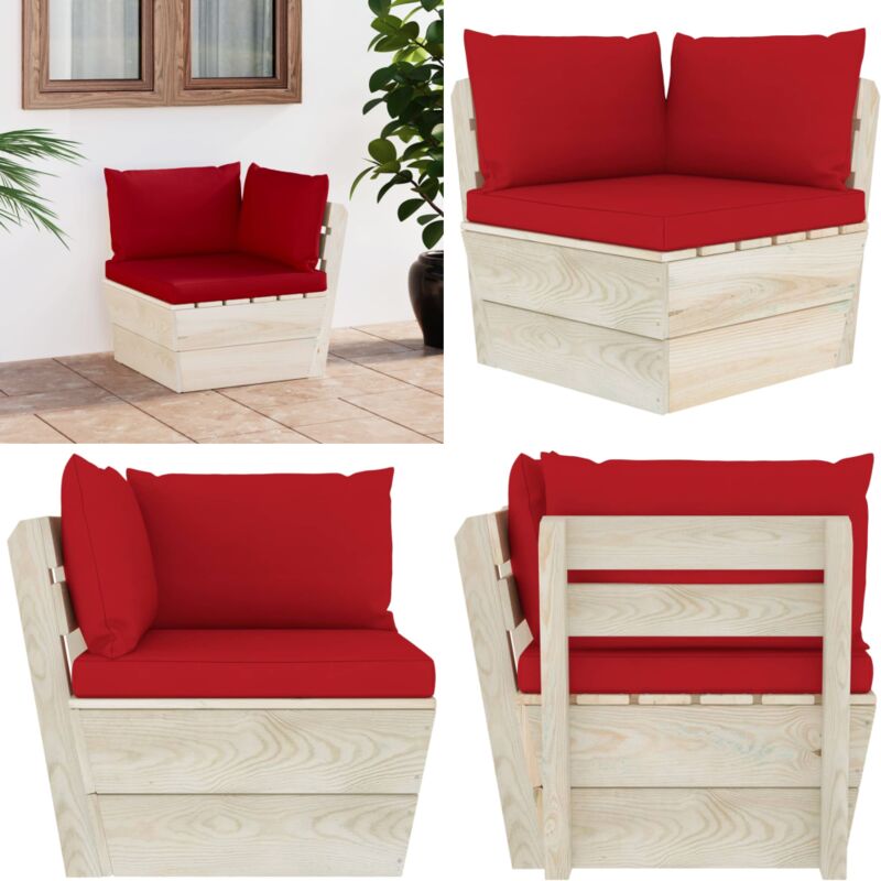 Canapé d'angle palette de jardin avec coussins Épicéa imprégné - Canapé D'angle - Canapé Jardin - Mobilier De Jardin - Salon De Jardin - Meubles De