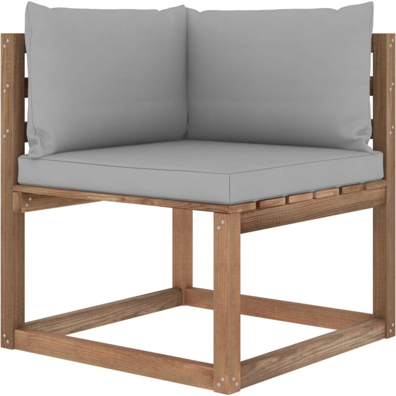 Canapé d'angle palette de jardin avec coussins gris