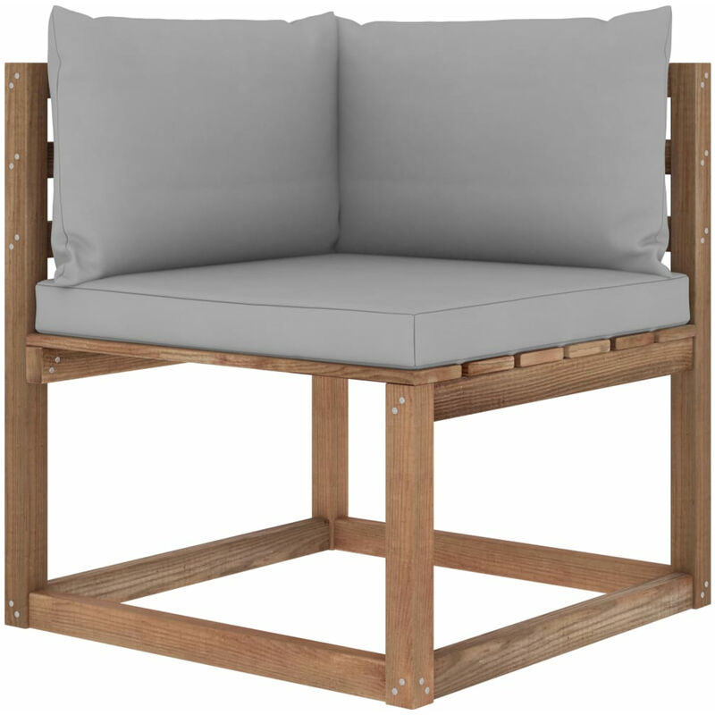 Canape d'angle palette de jardin avec coussins gris
