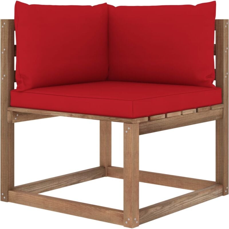Canapé d'angle palette de jardin avec coussins rouge