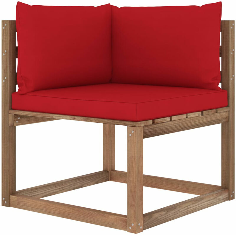 Canape d'angle palette de jardin avec coussins rouge