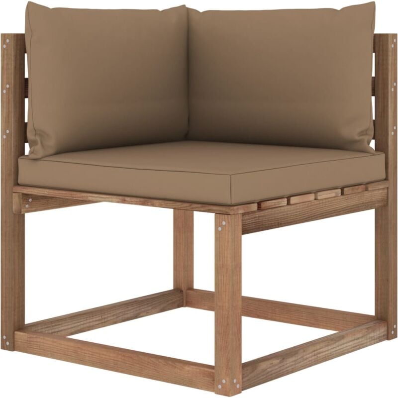 Canapé d'angle palette de jardin avec coussins taupe