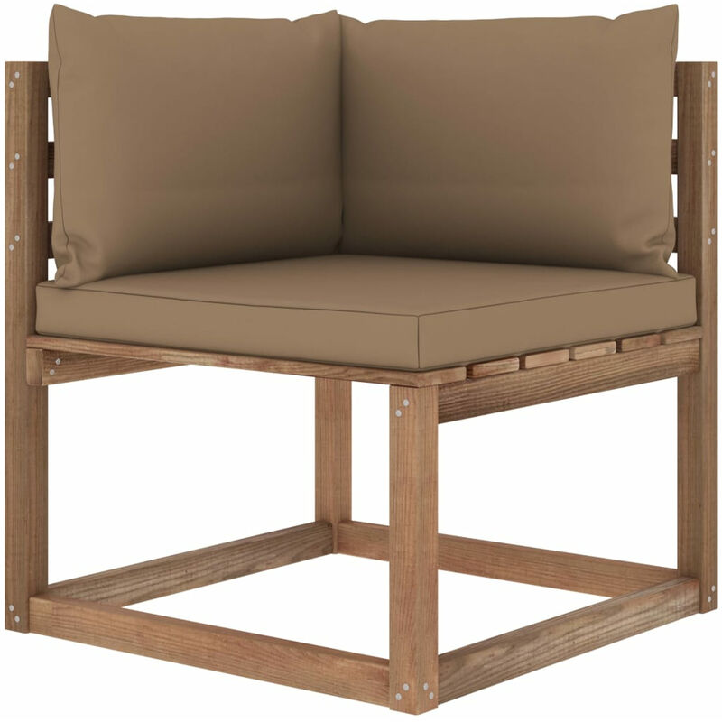 Canape d'angle palette de jardin avec coussins taupe