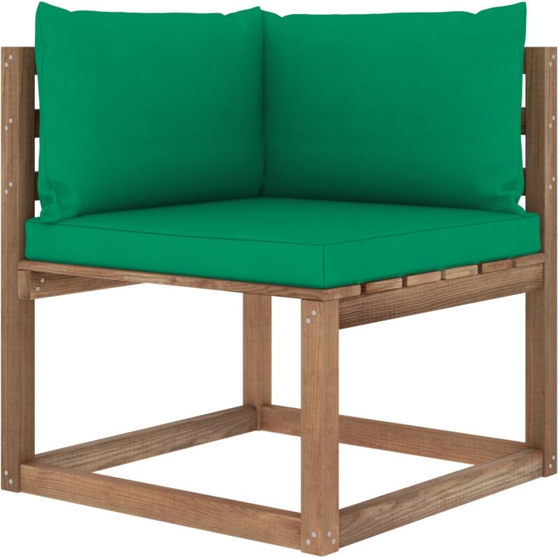 Canapé d'angle palette de jardin avec coussins vert