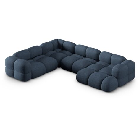 Canapé d'angle panoramique 5 places tissu structurel bleu foncé