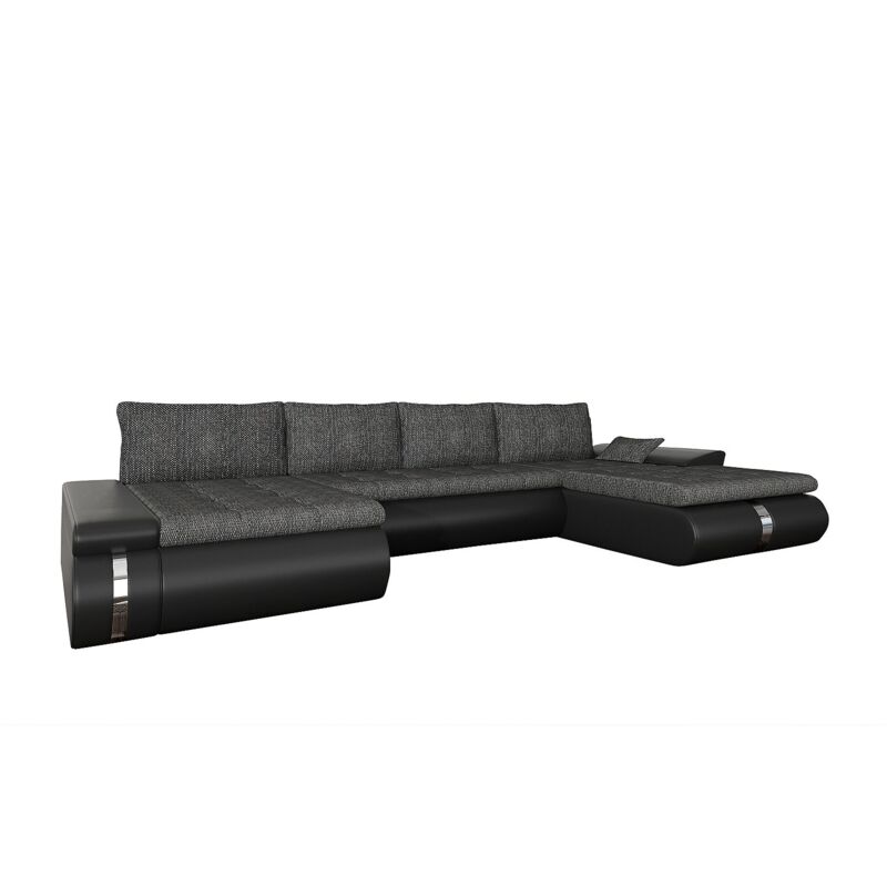 Vente-unique - Canapé d'angle panoramique convertible et réversible en tissu et simili noir et anthracite azelma ii