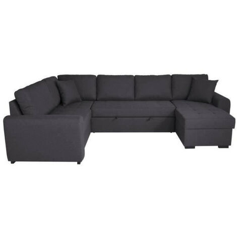 Canapé d'angle panoramique convertible réversible - Tissu Gris - L 313 x P 213 x H 90 cm - HAMILTON - Fabriqué en Ukraine