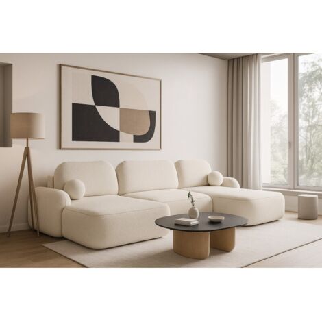 Canapé d'angle panoramique en Tissu Bouclette Morizia style Japandi Beige