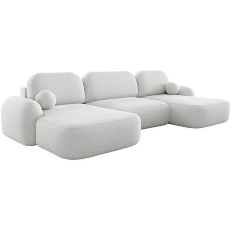 Canapé d'angle panoramique en Tissu Bouclette Morizia style Japandi Blanc Cassé
