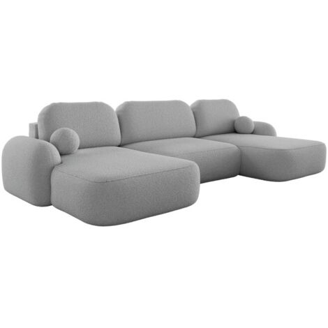Canapé d'angle panoramique en Tissu Bouclette Morizia style Japandi Gris