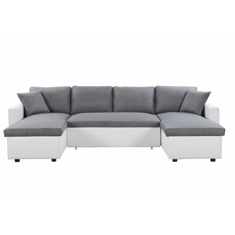 Canapé d'angle 6 places Blanc Simili Moderne Confort Promotion