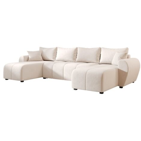 Canapé d’angle panoramique MOLIA en U - tissu doux imperméable Beige
