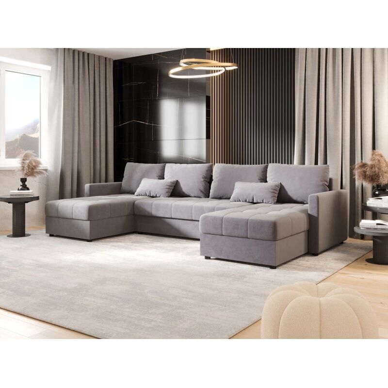 Tendencio - Canapé d'angle panoramique mosia en u - tissu doux Gris Clair Tendencio - Canapé d'angle panoramique mosia en u - tissu doux Gris Clair
