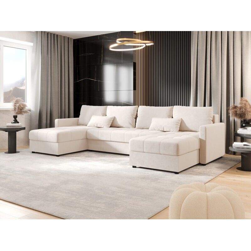 Tendencio - Canapé d'angle panoramique mosia en u - tissu doux Beige Tendencio - Canapé d'angle panoramique mosia en u - tissu doux Beige