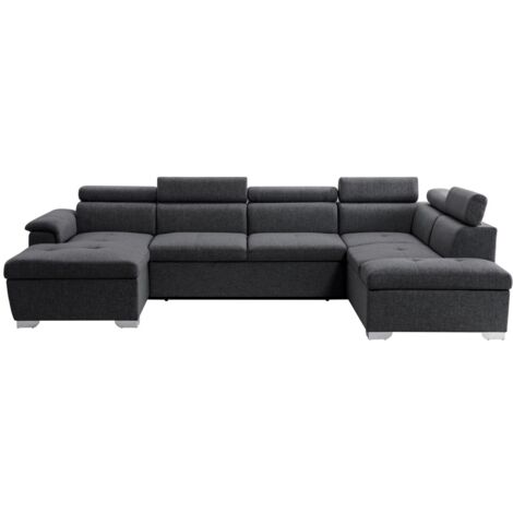 Canapé d'angle Panoramique PAOLA Convertible en Tissu - Gris foncé