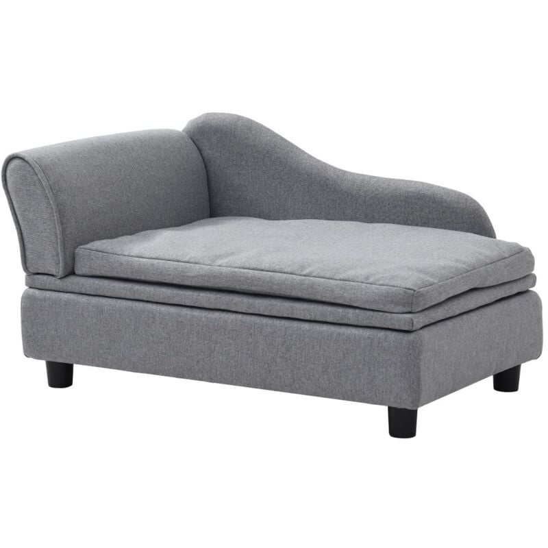 Canapé d'angle pour animaux avec coffre de rangement - Gris chiné - l. 76 x p. 45 x h. 42 cm - baramita