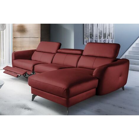 Canapé d'angle relax cuir italien luxe 5 places – Relax électrique – Longueur 262 cm – Largeur 181 cm – Rouge foncé