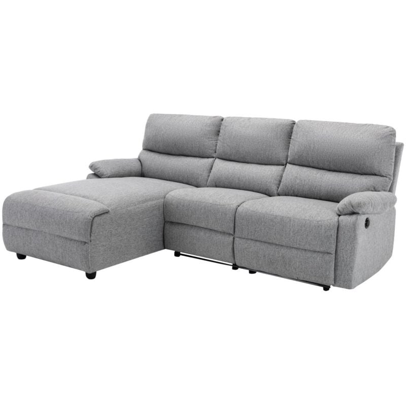 Vente-unique - Canapé d'angle gauche relax électrique en tissu gris clair lunano