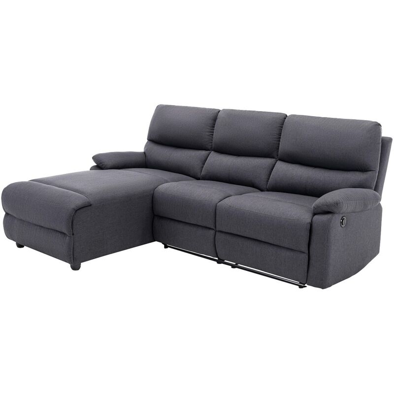 Vente-unique - Canapé d'angle gauche relax électrique en tissu gris anthracite lunano