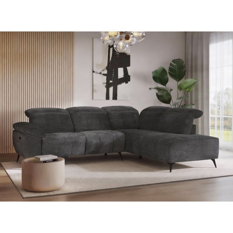 Canapé d'angle relax électrique en velours chiné gris SOLINA -