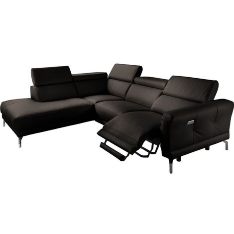 Canapé d'angle relax en 100% tout cuir épais de luxe italien avec relax électrique, 5/6 places DALI, chocolat, angle gauche