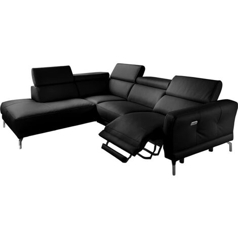 - Canapé d'angle relax en 100% tout cuir épais de luxe italien avec relax électrique, 5/6 places DALI, noir, angle gauche