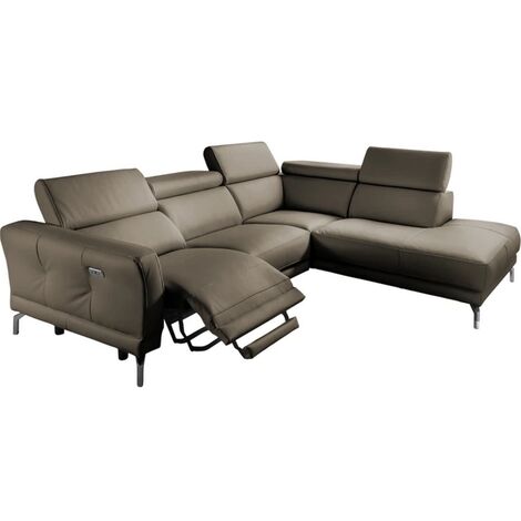 Canapé d'angle relax en 100% tout cuir épais de luxe italien avec relax électrique, 5/6 places DALI, taupe, angle droit