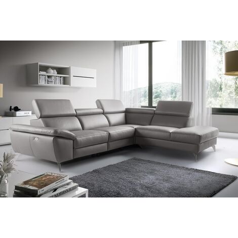 Canapé d'angle relax en 100% tout cuir épais de luxe italien avec relax électrique, 5/6 places KASTER, taupe, angle droit